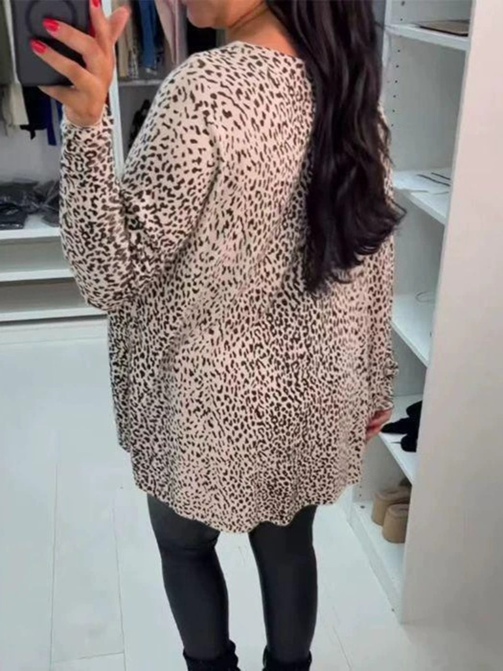 ZARA Summer Round Neck Leopard Print Long Sleeve Two Piece Look Top